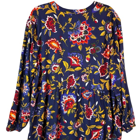 Old Navy Dress Women's Size XL Floral Print Pintuck Long Sleeve Sheath Tassels - Picture 8 of 12